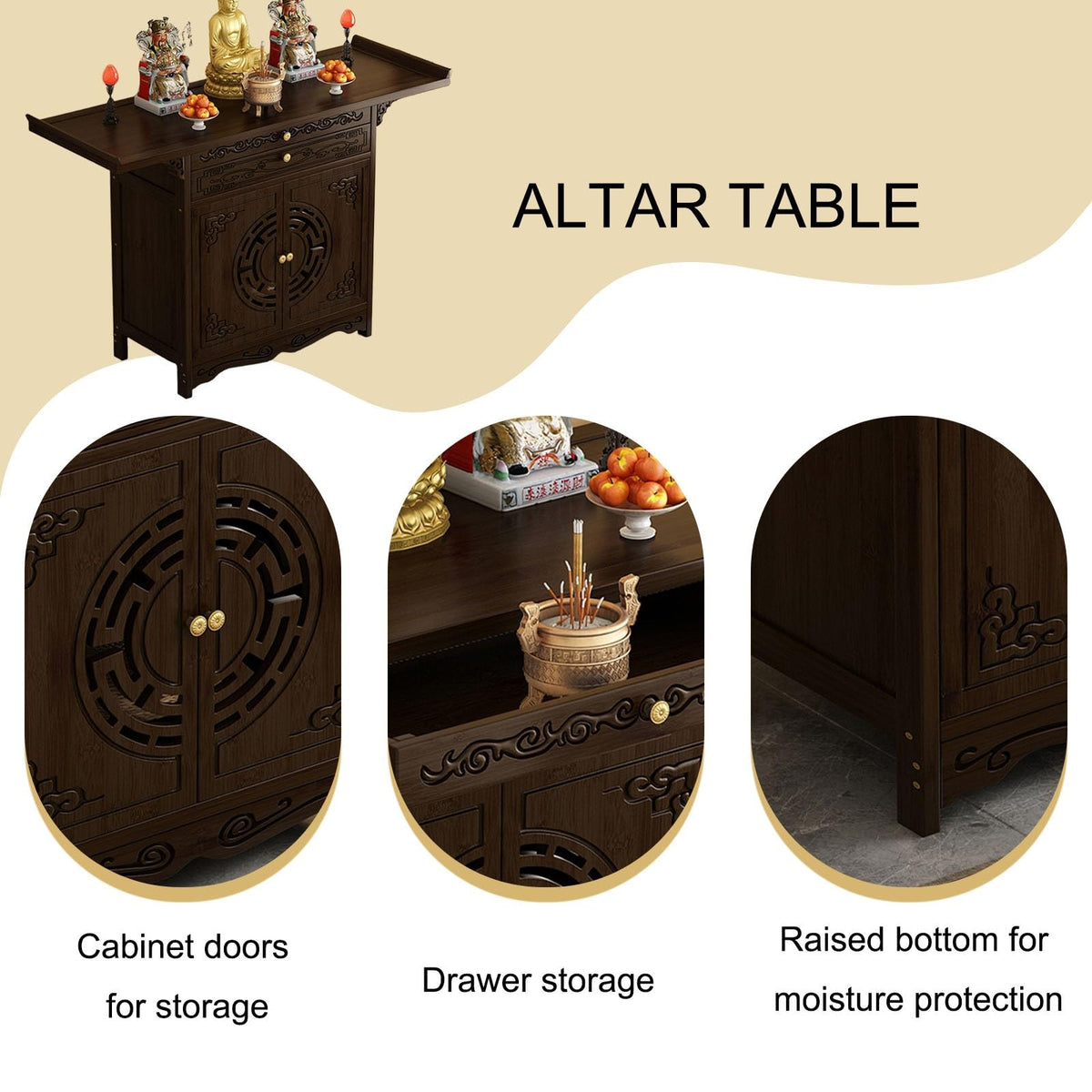 Altar Table Meditation Table with Cabinet Door (Brown / 80*40cm/31.5*15.7in)