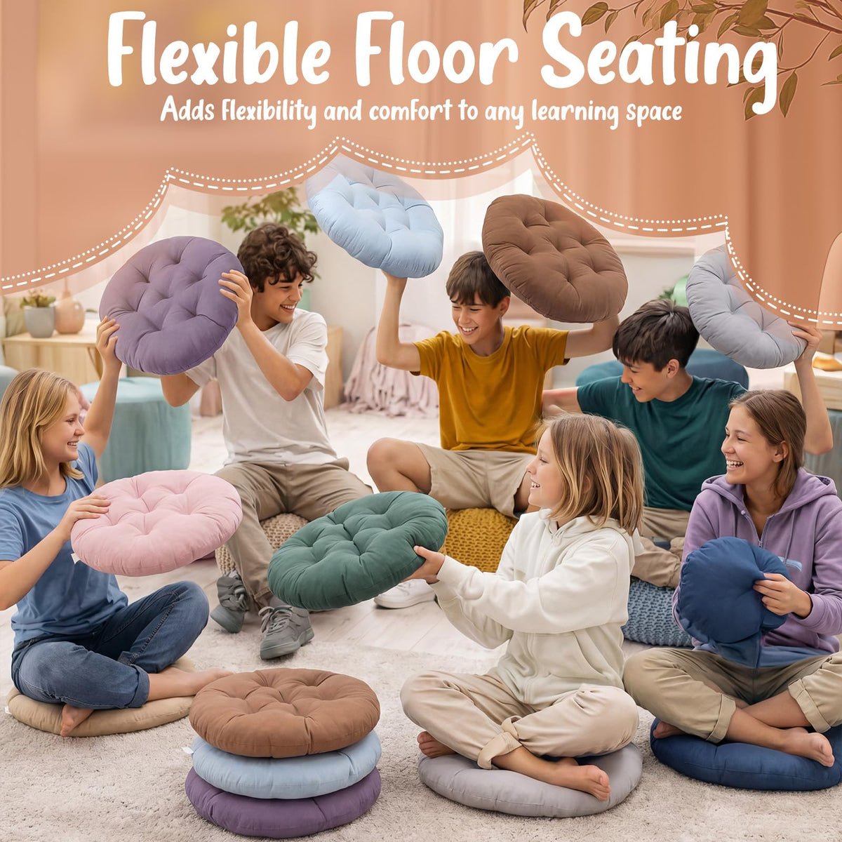 12 Pcs Round Floor Pillows Cushions Seating 16 x 16 Inches Floor Round Cushions for Kids Toddlers Flexible Reading Chair Pillows for Classroom Home School Playing Supplies (Morandi Color)