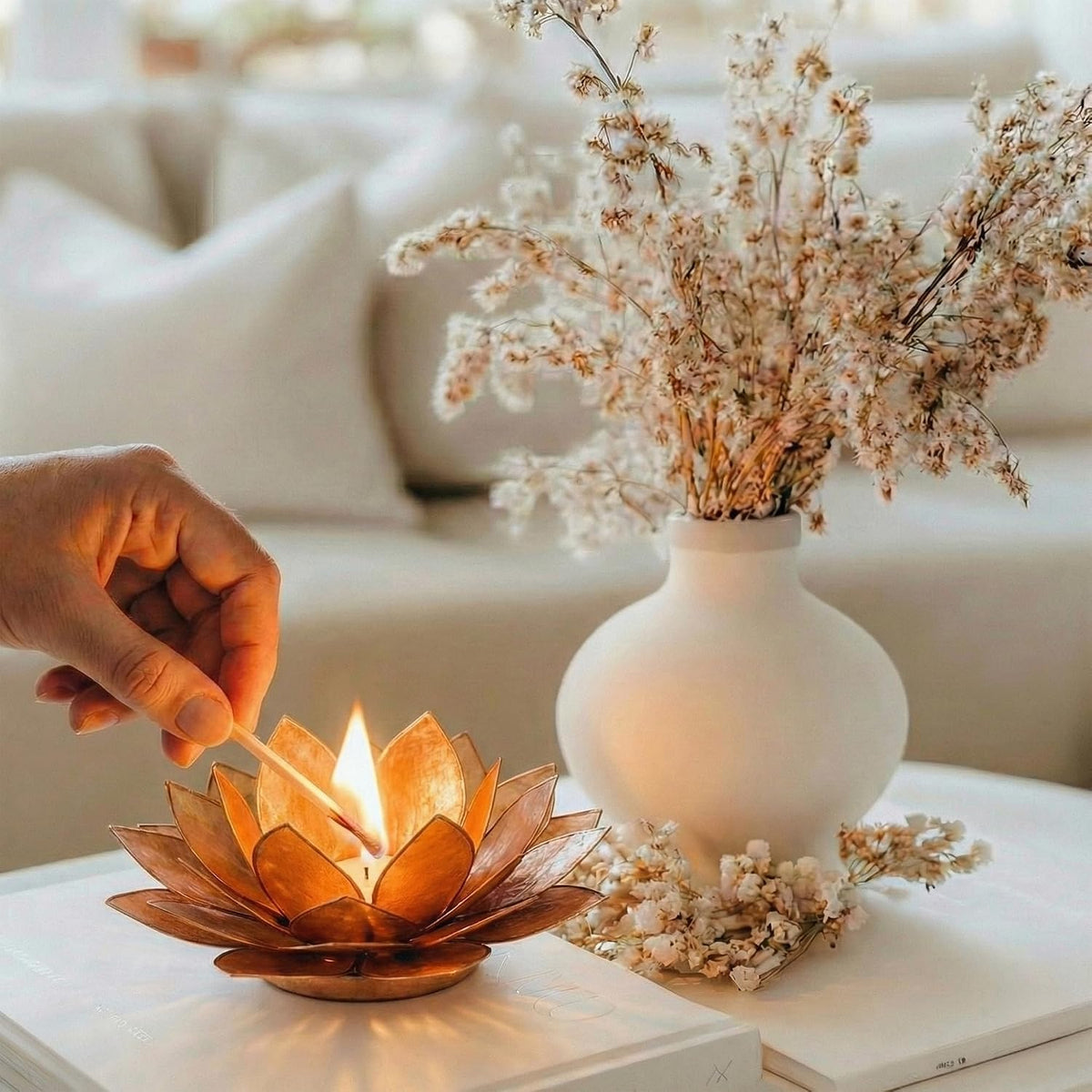 Moonshadow Handmade Capiz Shell Lotus Tea Light Holder (Gold)
