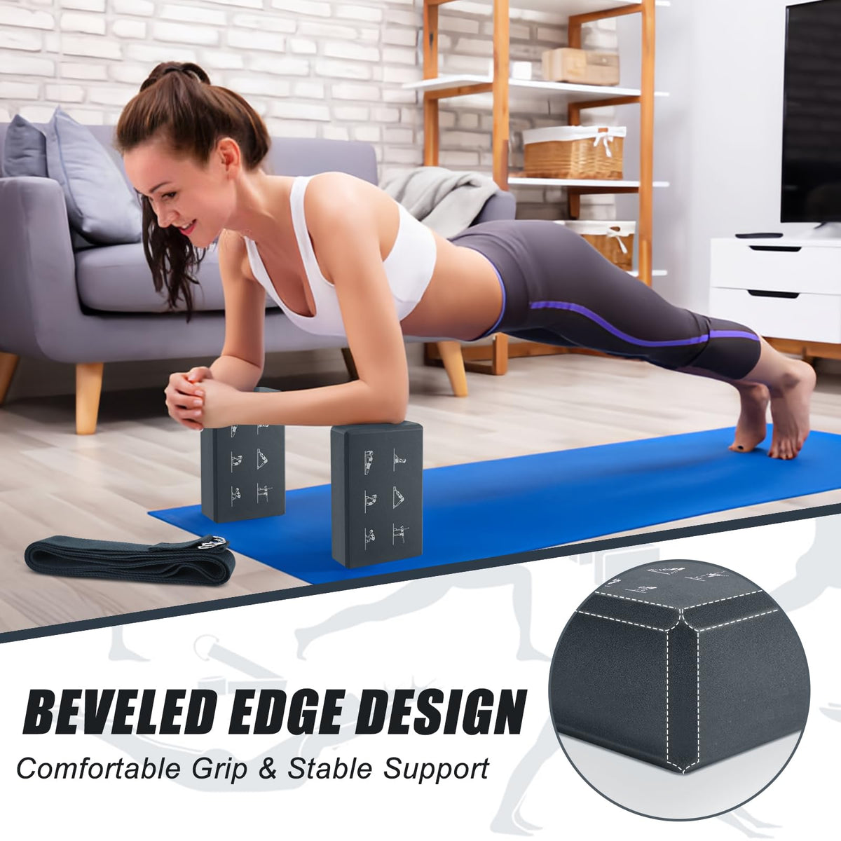 2 Pcs Yoga Blocks and 2 Yoga Straps Set (Gray / Normal)