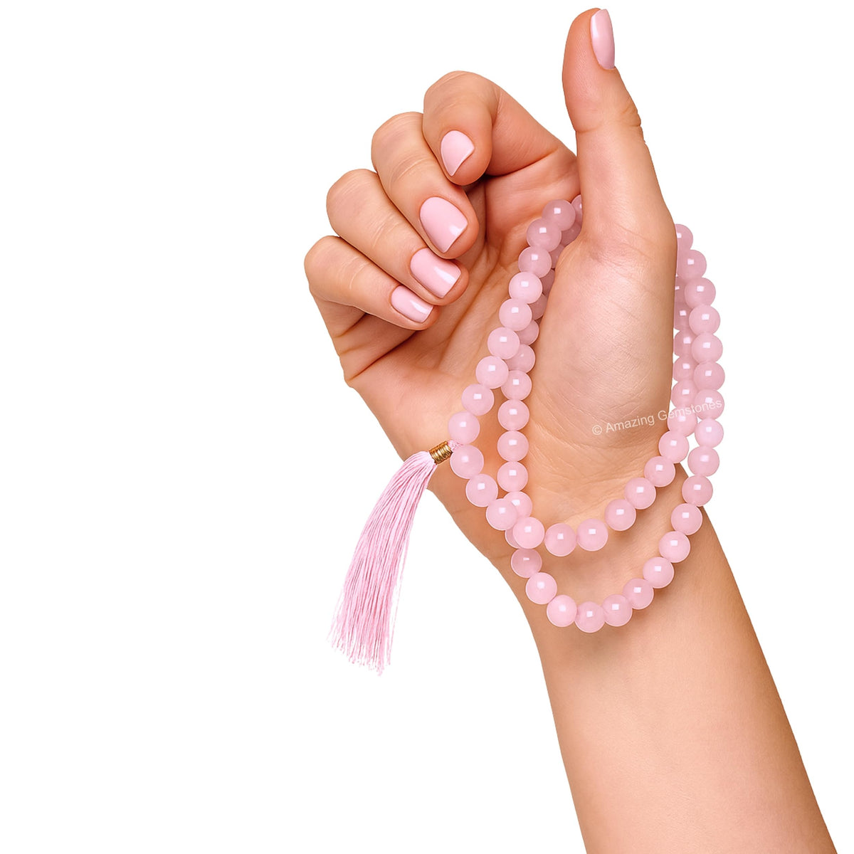 Rose Quartz Buddhist Prayer Beads Japa Mala with 108 Meditation Beads (Without Knots / Rose Quartz)