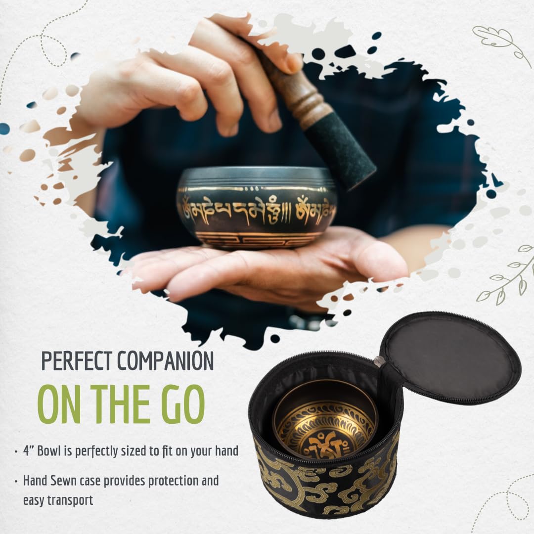 4" Tibetan Singing Bowl Set with Case (Black Set with Travel Case)