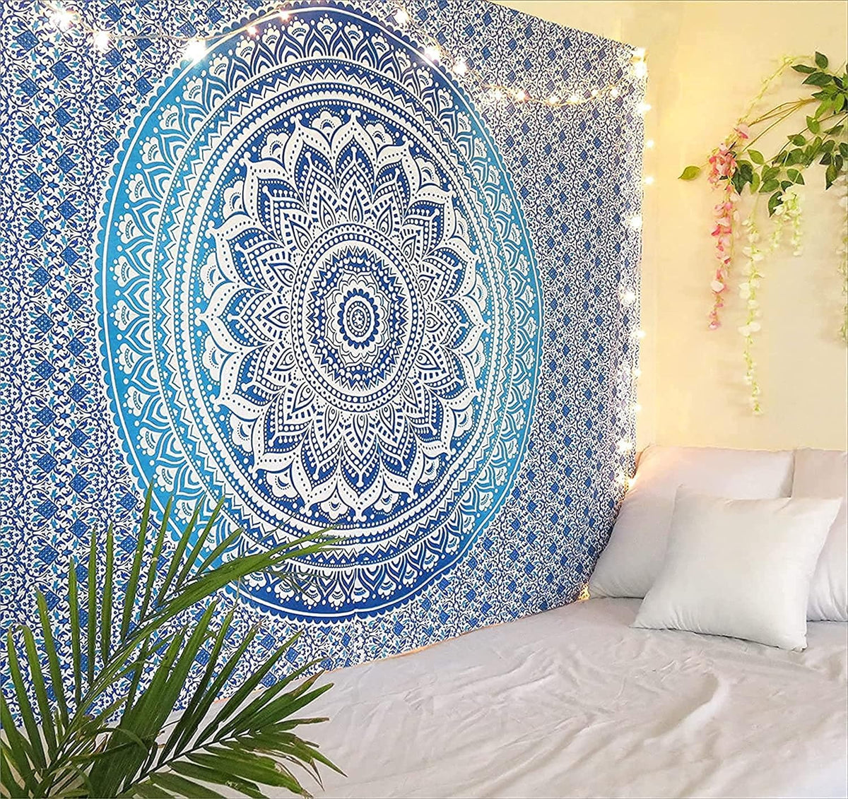 Large Mandala Tapestry for Bedroom and Living Room Wall Hanging Cotton Tapestries (Blue / 90"L x 84"W)