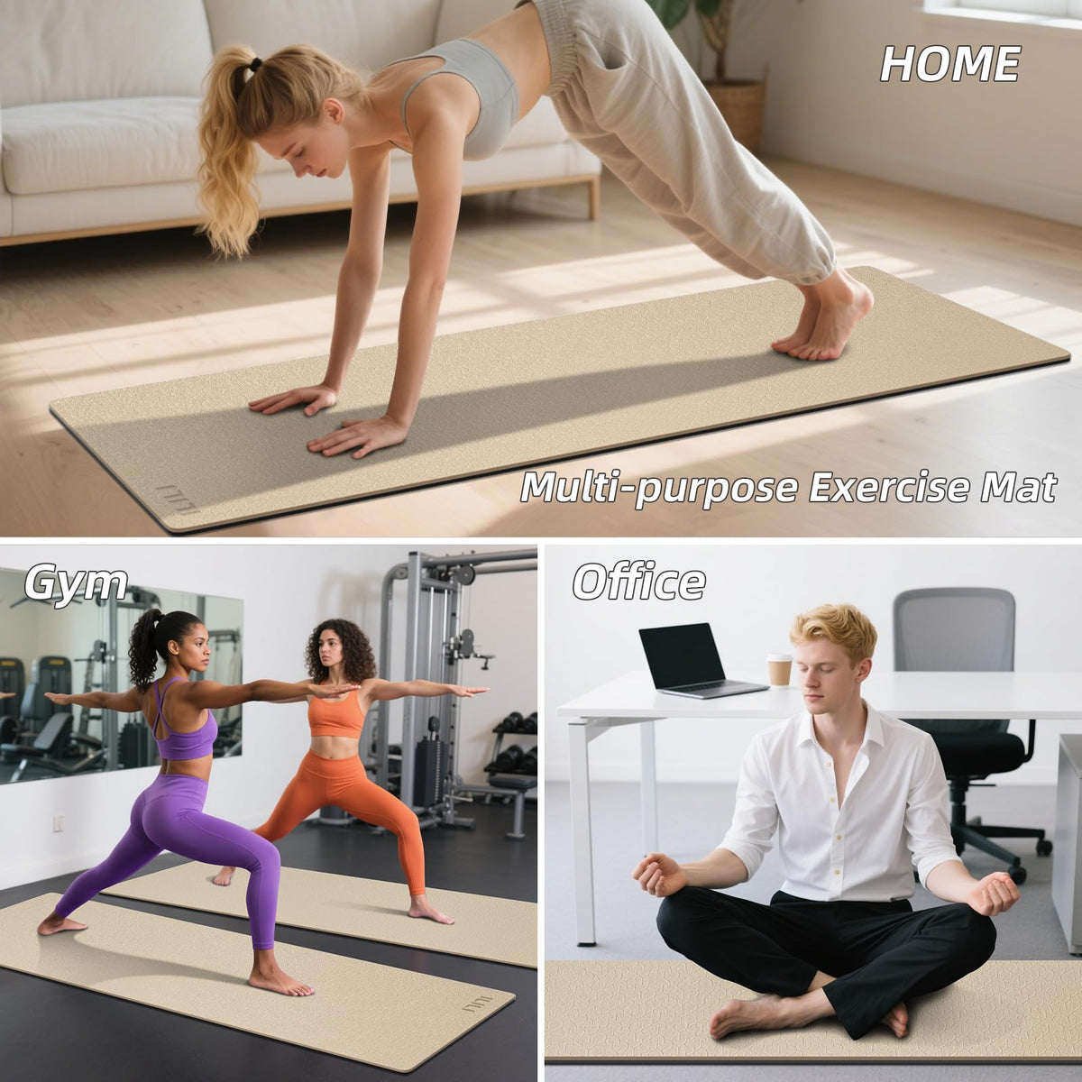 Yoga Mat 10mm Extra Thick and Extra Long (Beige+Black)