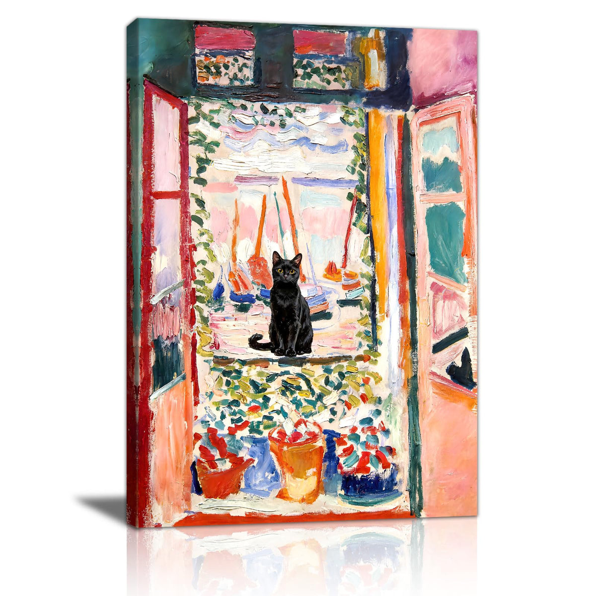Open Window Black Cat Wall Art Print Henri Matisse Wall Painting 12"x16" (Henri Matisse Open Window / 16"L x 12"W)