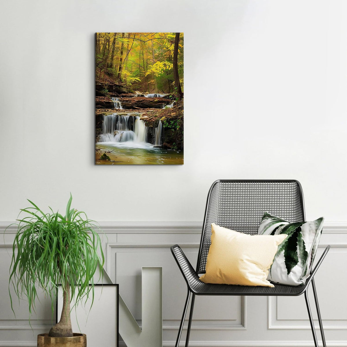 Nature Landscape Wall Art Waterfall Canvas Pictures Living Room Decor Fall Mountain Forest Painting Poster Green Tree Zen Prints Modern Neutral Aesthetic Artwork for Bedroom Home Decorations 16x24" (24"L x 16"W / Waterfall)