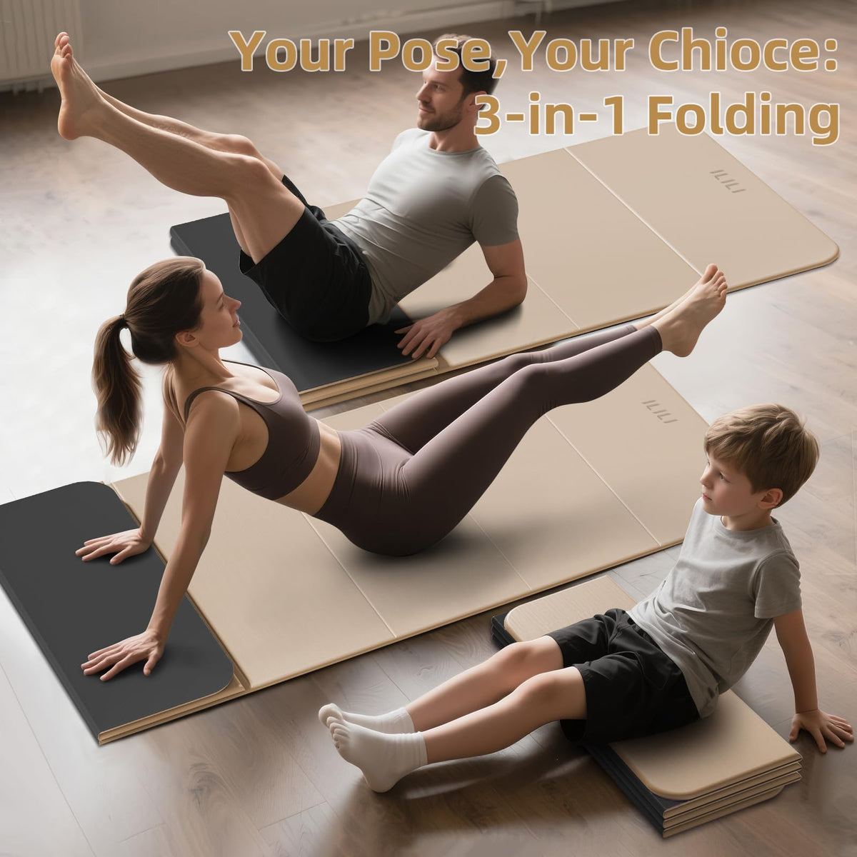 Foldable Yoga Mat 10mm (Beige+Black)