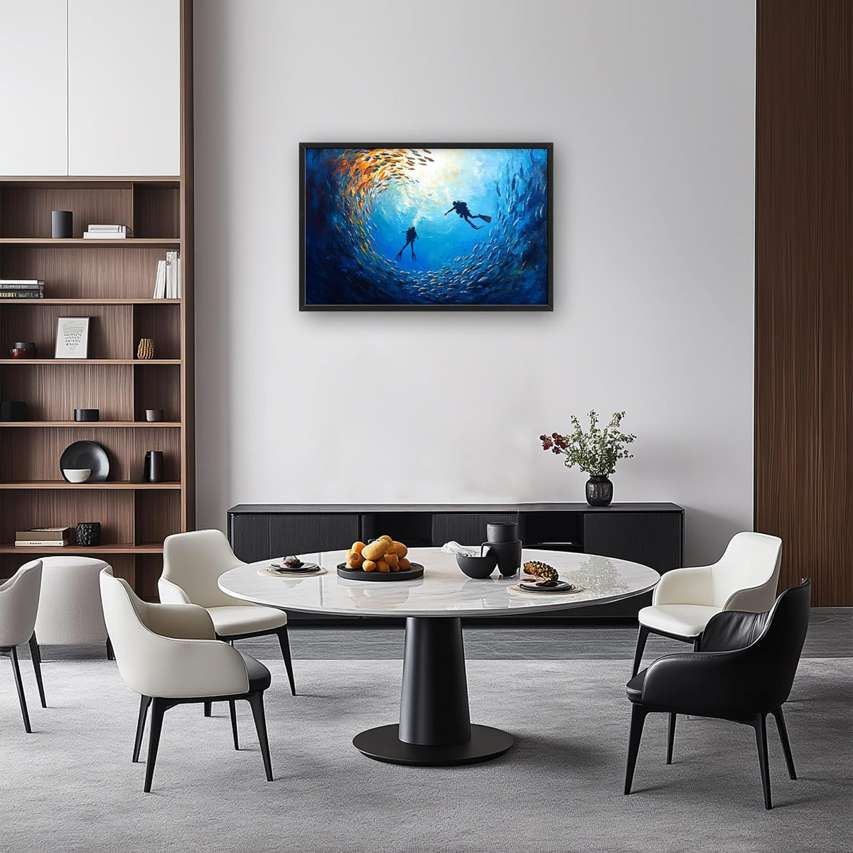 Large Framed Ocean Diving Wall Art Fish Wall Decor 36"x24" (dive / 36"L x 24"W)