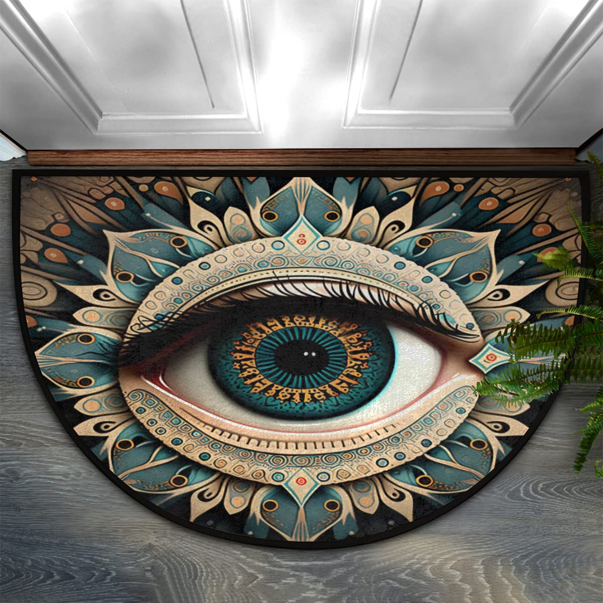 Evil Eye Half Round Doormat Boho Eye Semi Circle Area Rug Non Slip Indoor Outdoor Entrance Half Moon Rug Absorbent Durable Washable Front Floor Mat for Kitchen Bedroom Patio Fireplace Eye Pad (B01:evil Eye Boho 2)