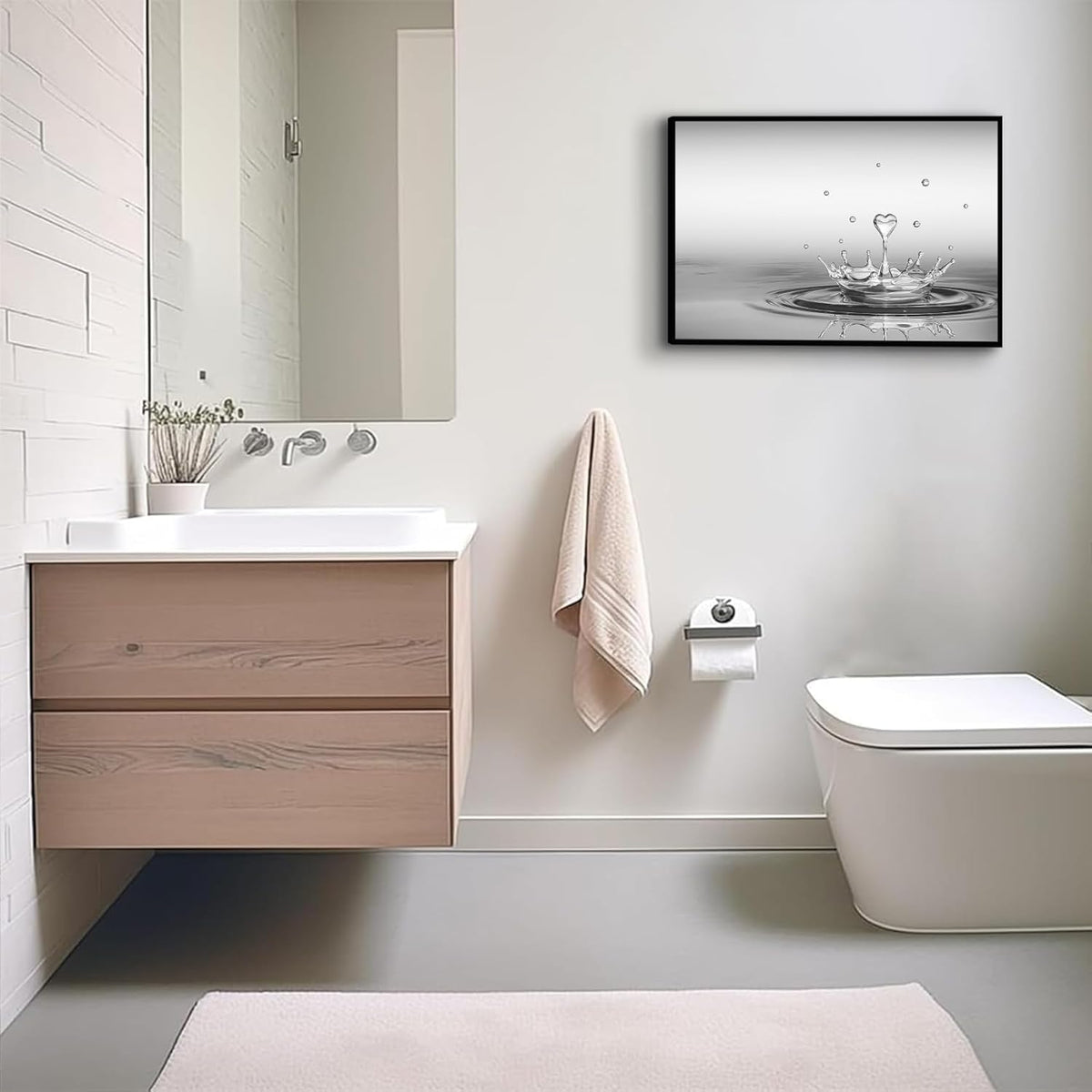 Framed Heart Drop Bathroom Wall Art Black and White Zen Bathroom Wall Art Yoga Meditation Picture Print Wall Decor Spa Room Bedroom Living Room Painting Wall Decorations (Framed Heart Drop / 24"L x 16"W)