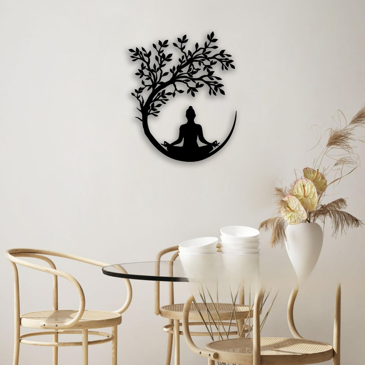 Tree of Life and Buddha Metal Wall Decor (Black)