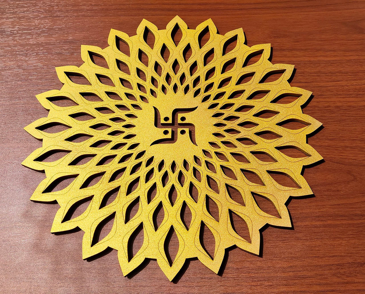 Golden Round Decorative Wall Art Mdf Wooden Chakra For Temple (Marking -Gold / 10"L x 10"W)