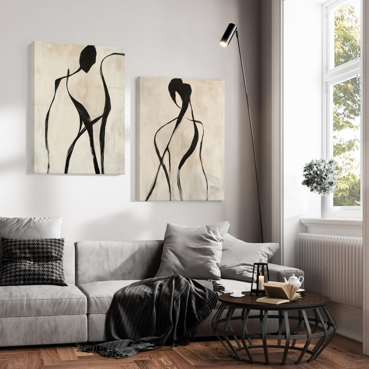 Minimalist Woman Line Wall Art Black and White Poster Abstract Modern Canvas Wall Art Decor Female Figure Painting Mid Century Beige Prints for Living Room Bedroom 16x24 Inch Wrapped Canvas Set of 2 (16x24 Inch Wrapped Canvas / Black Abstract Prints)