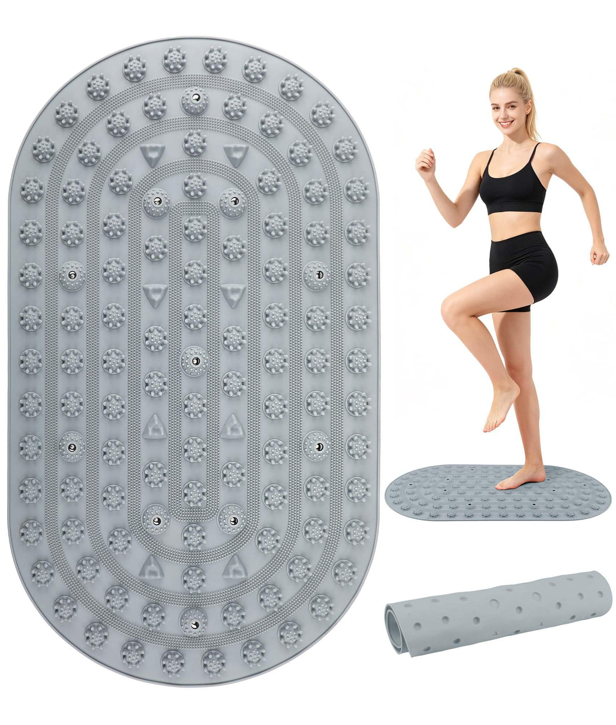 Silicone Foot Massage Acupressure Mat with Reflexology Points 30'' x 18'' (Grey)