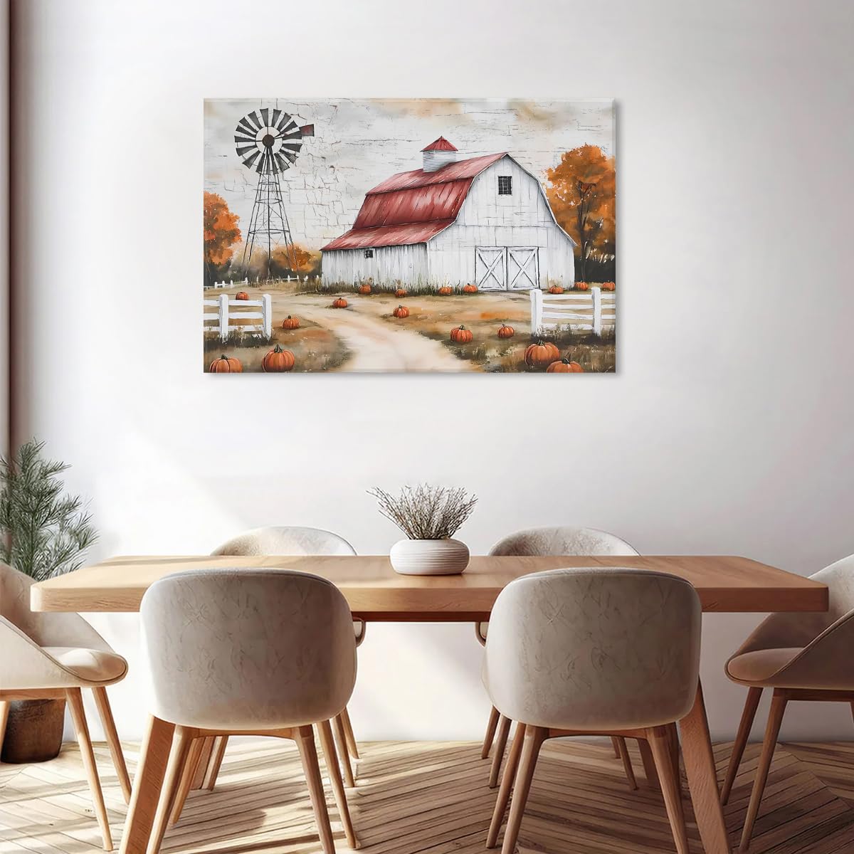 Large Fall Country Landscape Wall Art Farmhouse Barn Windmill Pictures Autumn Wall Decor for Living Room Kitchen Bedroom 32x48” (48"L x 32"W / Pumpkin4)