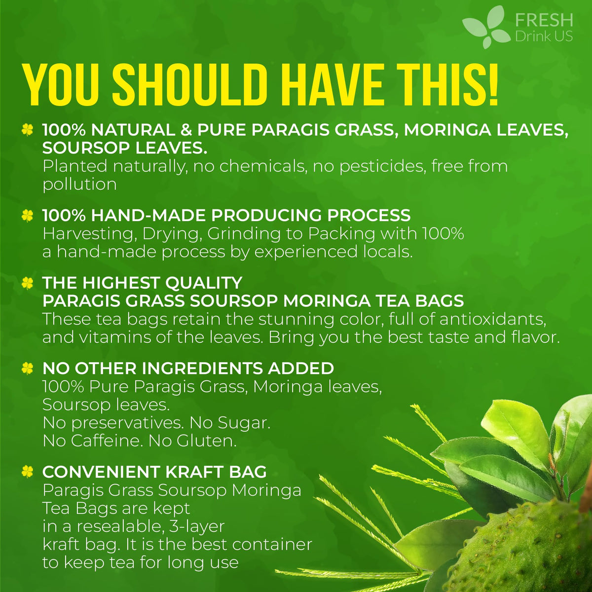 Premium 40 Paragis Soursop Moringa Tea Bags (40 BAGS)