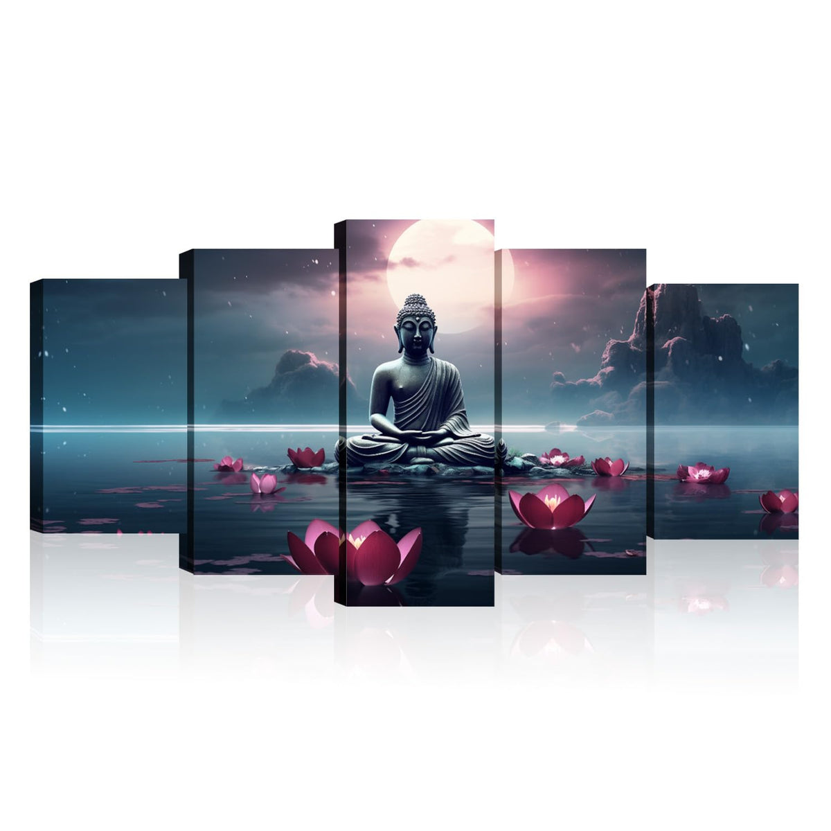 Buddha Canvas Wall Art 5 Piece Zen Wall Decor Pink Lotus Prints Meditation Picture for Yoga Spa Spiritual Room Home Decor Framed (80x40 inch / Picture-5)