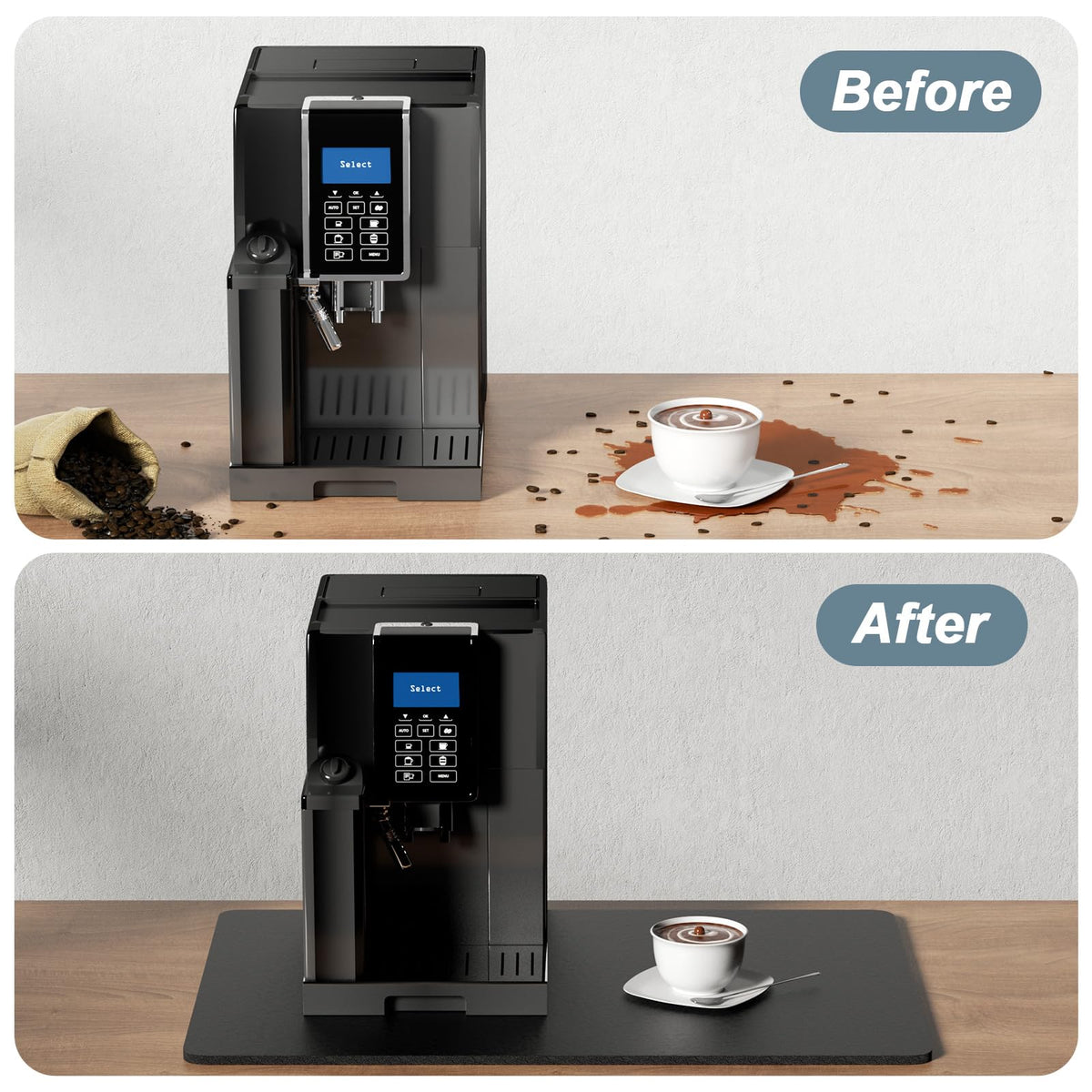 Coffee Mat 16" x 24" Coffee Bar Mats for Espresso Machine Station Accessories and Organizer (A-Jet Black / 16" x 24")