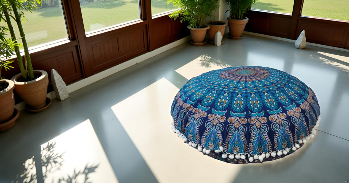 ICC Large Hippie Elephant Mandala Floor Pillow Cover (Green Peacock)