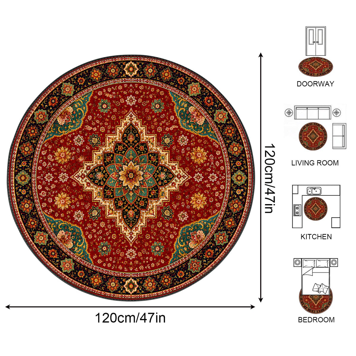 Traditional Persian Round Area Rug 4ft (45 / 4' (Round))