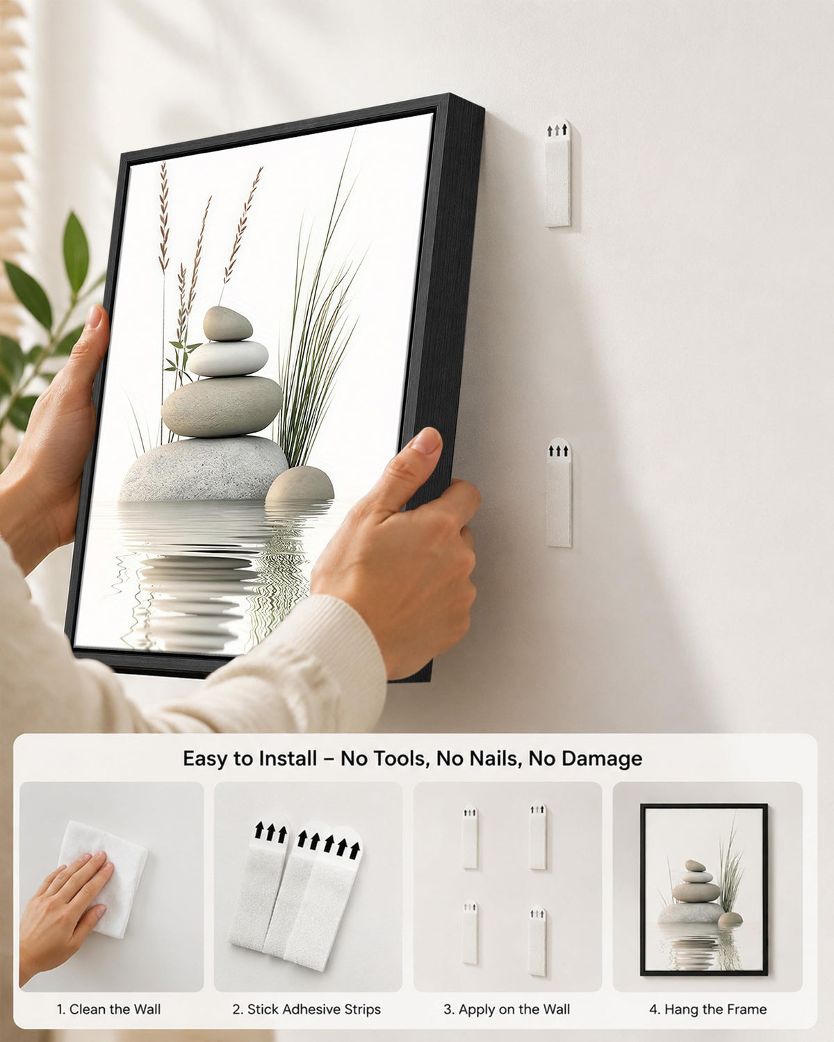 Framed Zen Stone Spa Canvas bathroom Wall Art (Framed Zen / 16"L x 12"W)