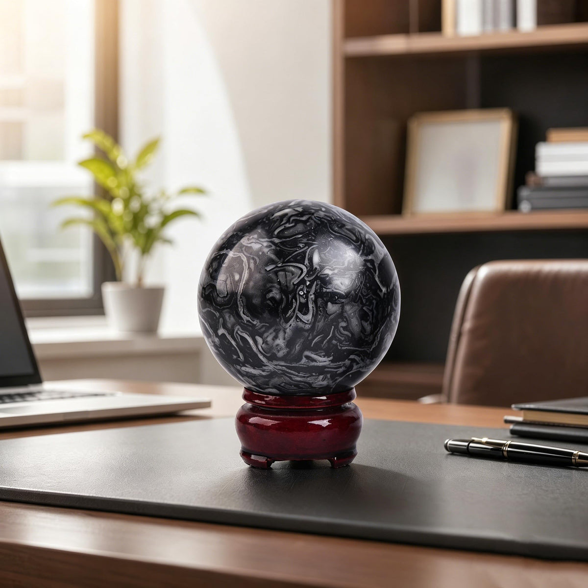 Crystal Sphere Dragon Vein Rugged Orb for Office Workspace (Black Dragon Vein / 2.4-2.8 IN)
