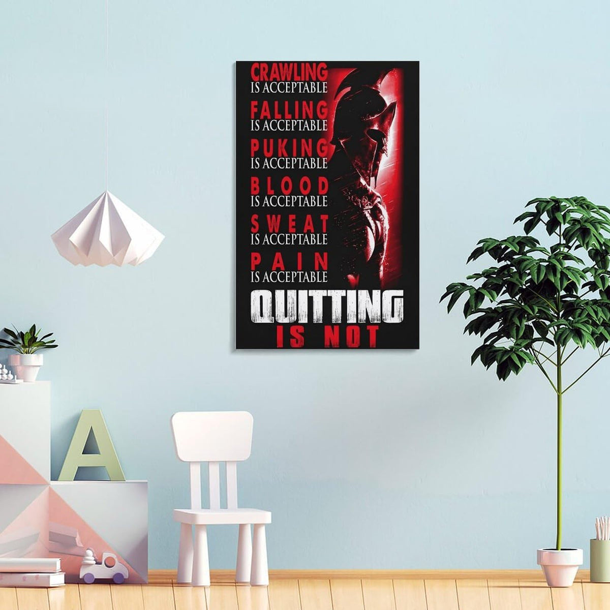 Spartan Quitting Is Not Motivational Gym Fitness Warrior Helmet Canvas Printing Wall Art Prints Wall Decor Posters Red Black Stoic Home Gym Bedroom Office Training Inspiration 20x30inch (style-19 / 20x30inch(50x75cm) Frame)