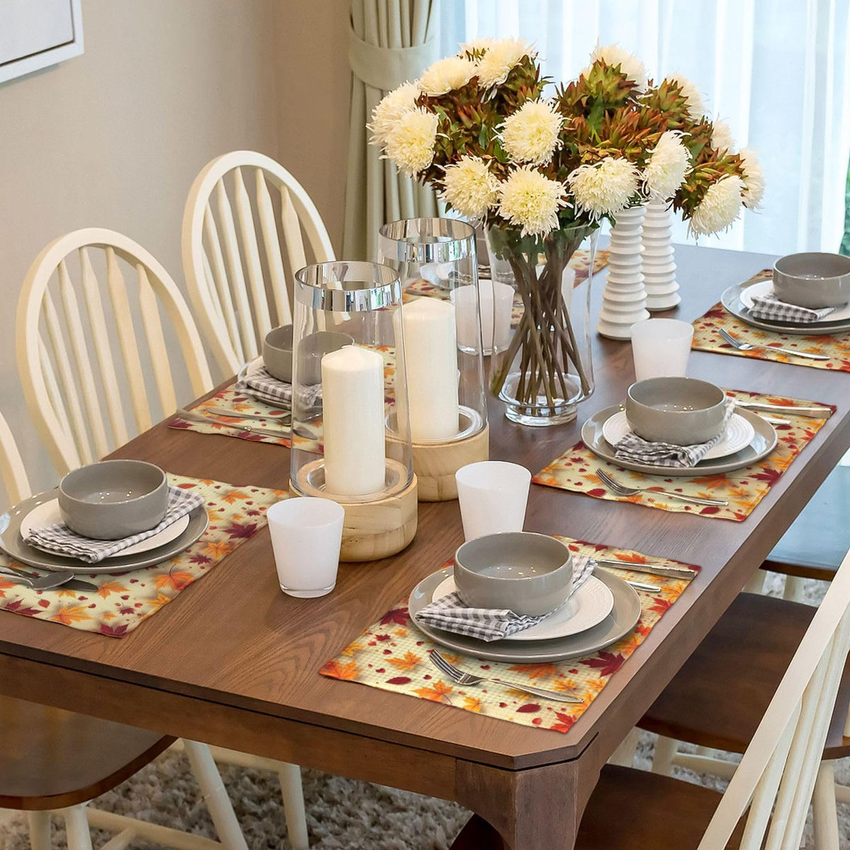 Autumn Maple Leaves Floral Place Mat Set of 6 Pieces Heat (6PCS / Autumn Maple Leaves)
