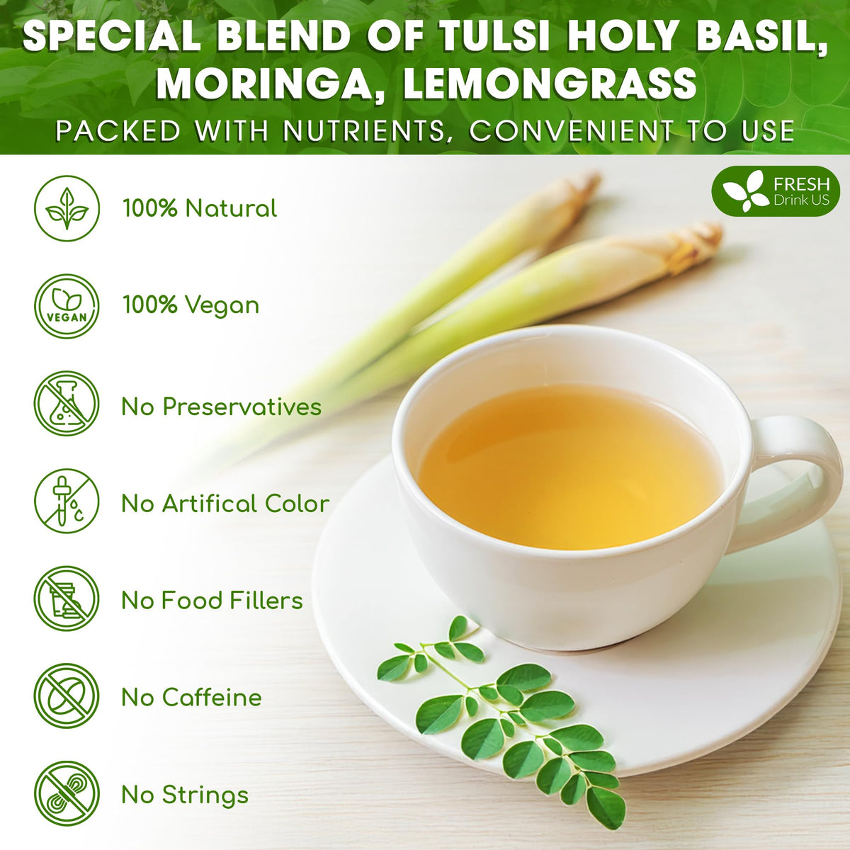 Premium 55 Tea Bags Tulsi Moringa Lemongrass (55 Tea Bags)