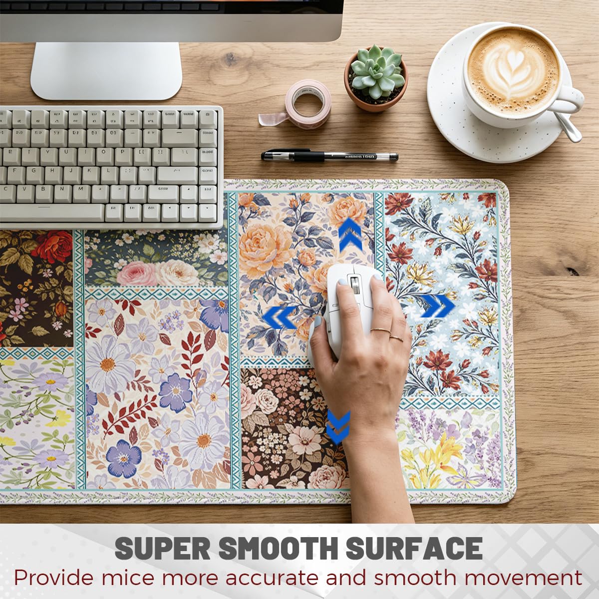 Cottagecore Floral Large Gaming Mouse Pad Patchwork Vintage Flowers Desk Mat (Cottagecore Floral / 31.5L x 11.5W inches)