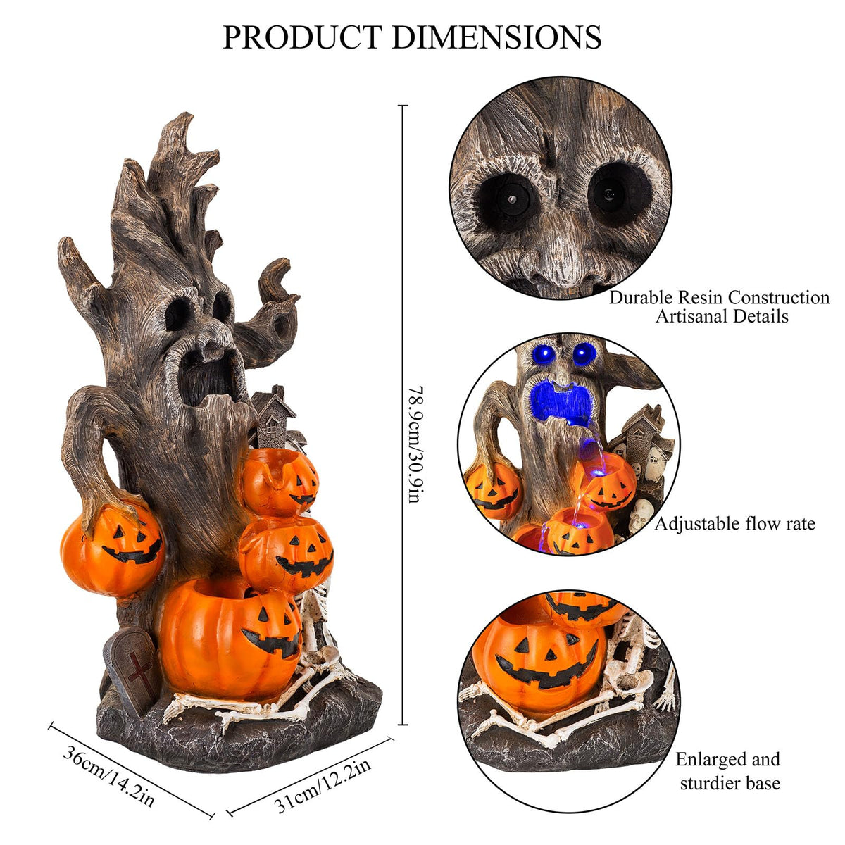 30.9 Inch Halloween Water Fountain with Pumpkins and Skeleton (30.9" Skull & Pumpkin Head)