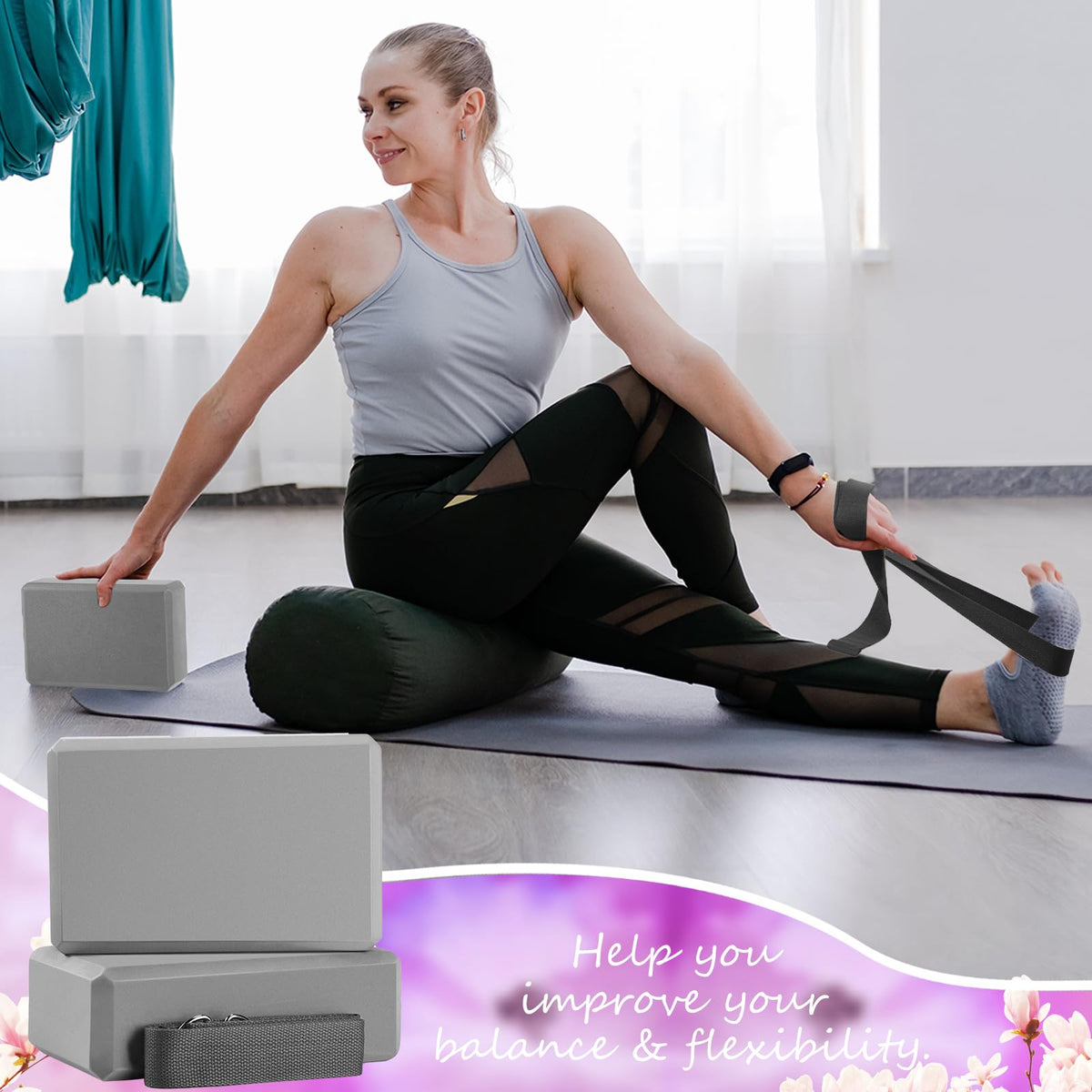 15 Pack Yoga Blocks and Straps Set for Stretching