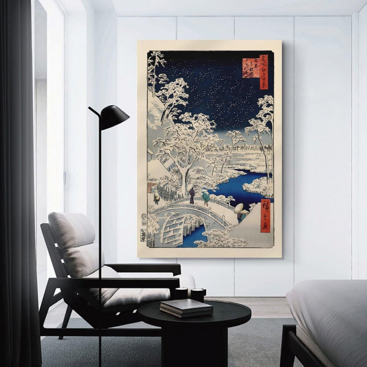 Hiroshige Ukiyo E Meguro Drum Bridge Canvas Printing Wall Art Japanese Winter Snow Starry Night Landscape Prints Wall Decor Posters for Living Room Bedroom Office Decor 20x30inch (style-12 / 20x30inch(50x75cm) Unframe)