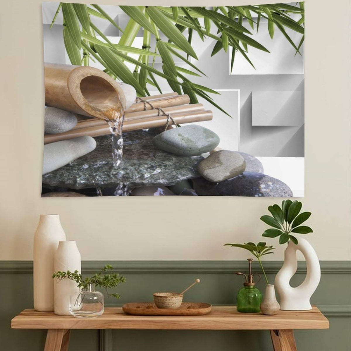 Japanese Bamboo Tapestry Wall Hanging Asian Spa Zen Stone Modern Tapestries Home Decor for Living Room Bedroom Farmhouse Kitchen Dorm 60"x60" (60"L x 60"W / Zen)