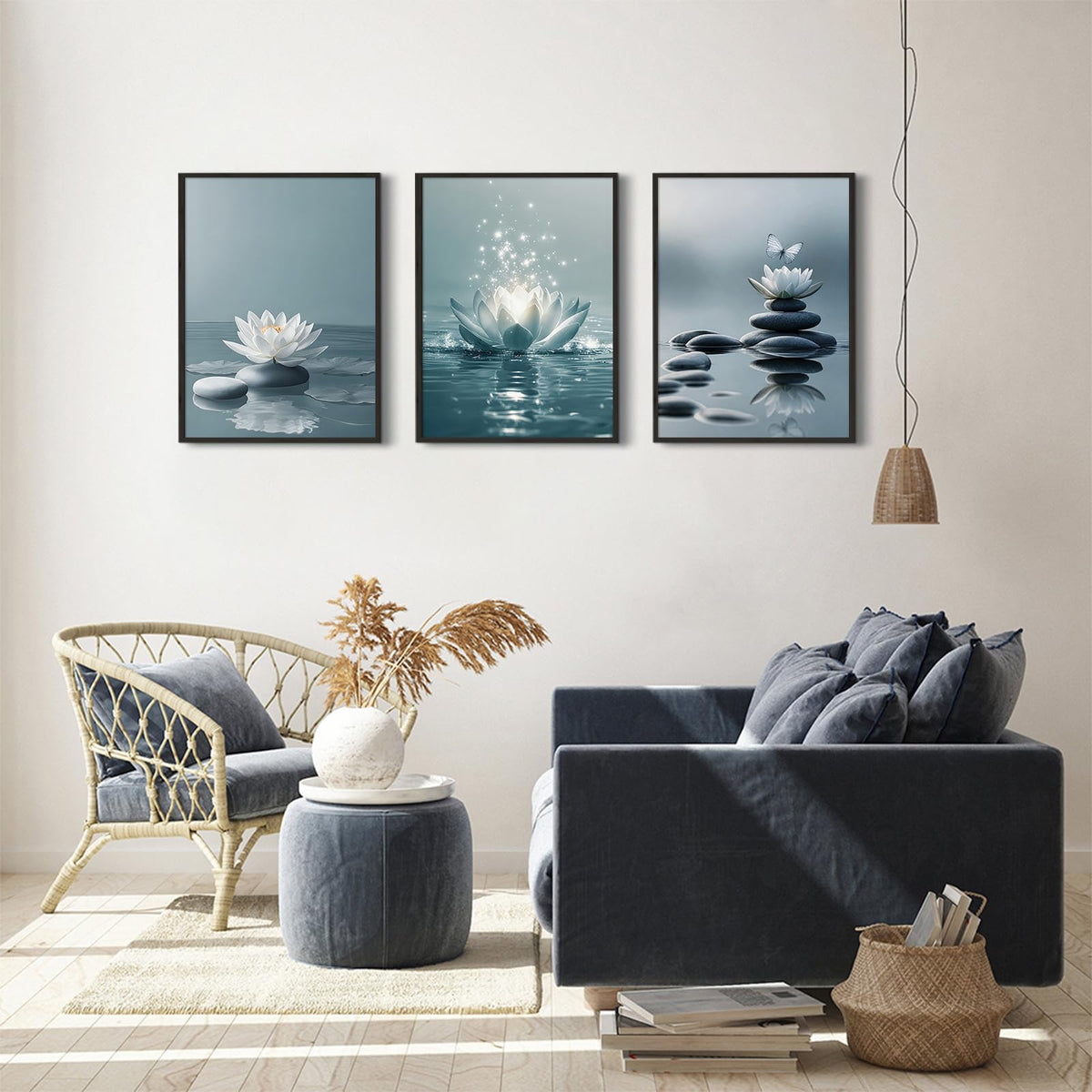 Zen Lotus Flower Canvas Wall Art Decor Spa Meditation Pictures Yoga Poster (Blue Zen Art / 16x24 Inch Unframed)