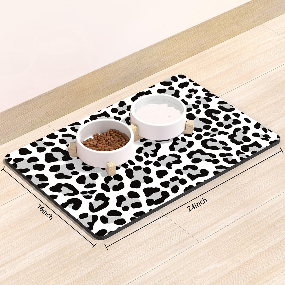 Dog Food Mat 16" x 24" Leopard Absorbent Dog Cat Bowl Mat for Food and Water (White Leopard / 16"L x 24"W)