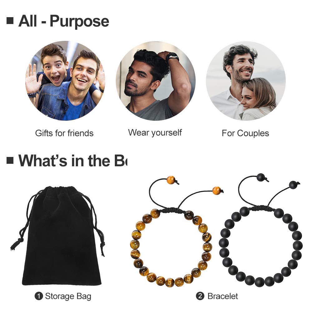 Mens Bracelet Gifts for Him (Matte Agate Bracelet&Tiger Eye Bracelet)