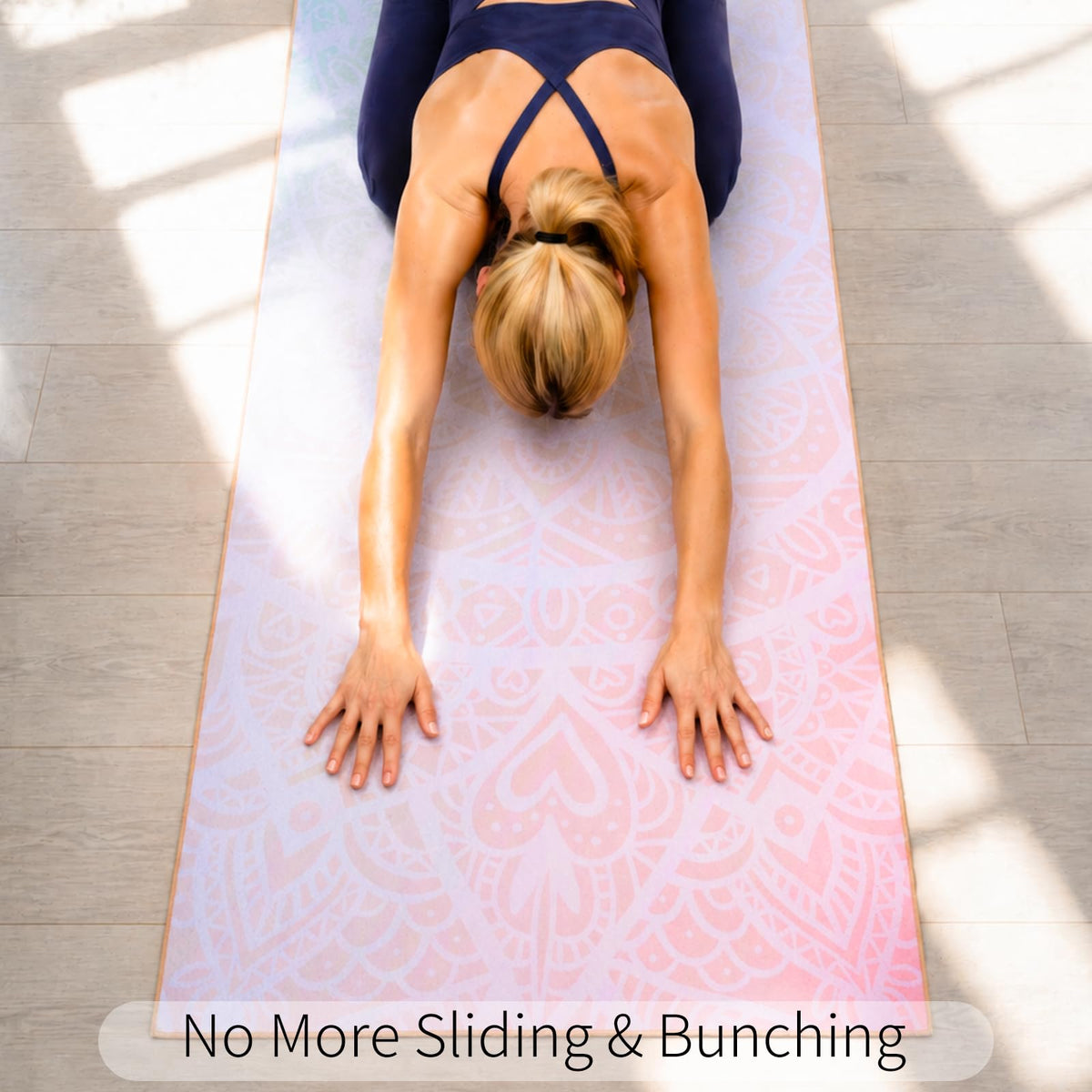 Hot Yoga Towel with Grip Dots (Pink Mandala / 70" x 26")