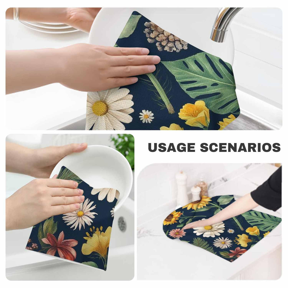 Floral Kitchen Towels Set of 2 Vintage Boho Botanical Dish Towels Absorbent Soft Hand Tea Bar Towels for Farmhouse Home Decor 16"X24" (Floral-9)