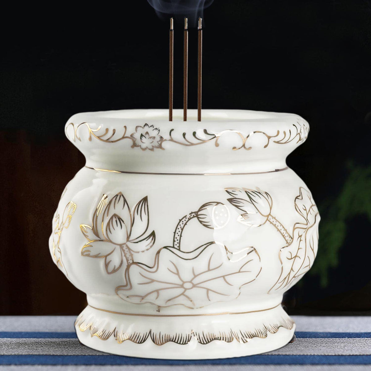 Small White Ceramic Incense Burner Pot for Praying Buddha (White)