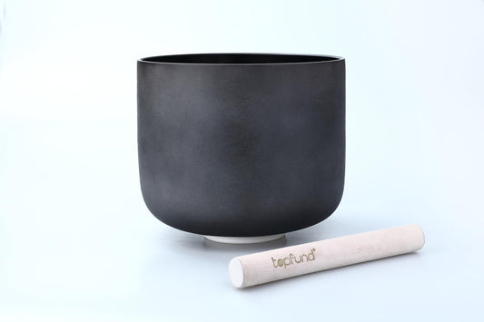 Black D# Note Crystal Singing Bowl 10 inch Navel Chakra with Heavy Duty Carrying Case and Suede Mallet (Black 10 inch / D# Note)