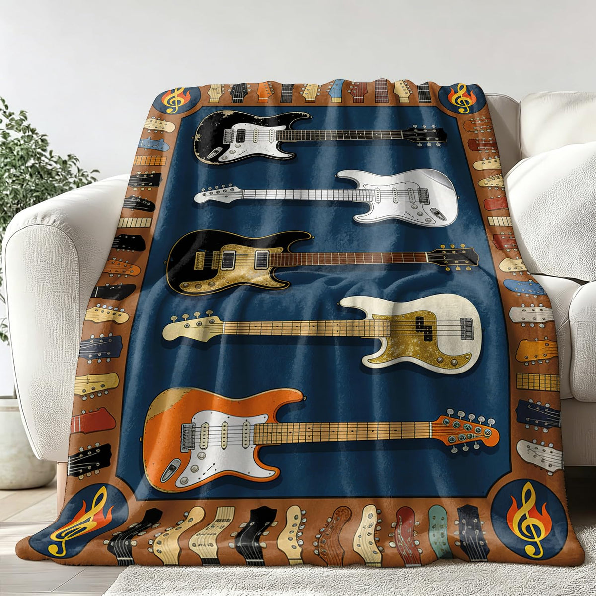 Guitar Throw Blanket Music Rock and Roll Cozy Soft Plush Flannel 50"X60" (Guitar / 50"X60")