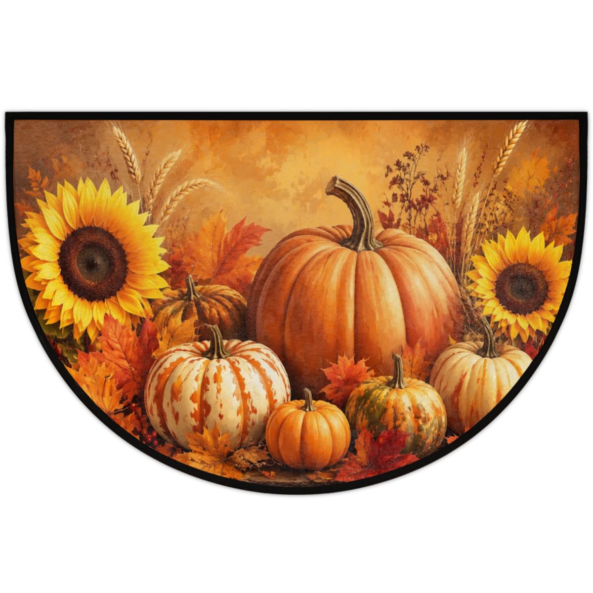 Autumn Pumpkin Half Round Door Mat Welcome Entrance Rug Outdoor Indoor (B-01 Autumn Pumpkin)
