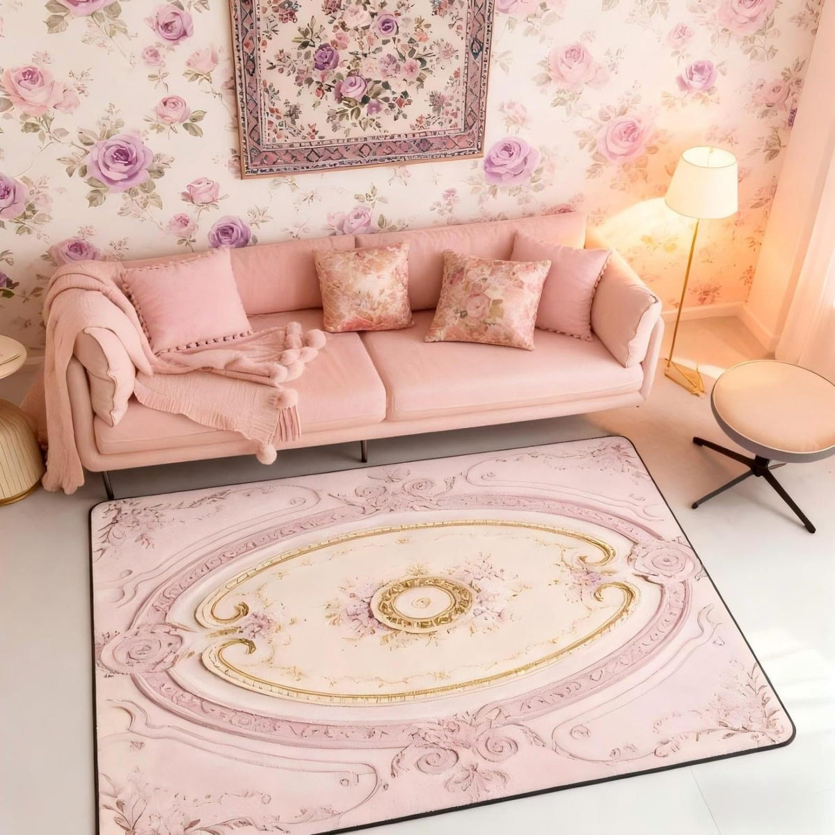 Light Pink Large Area Rug 5x7 Antique Decor Boho Floral Living Room Rug (Light Pink / 4'11" x 6'6" (Rectangular))
