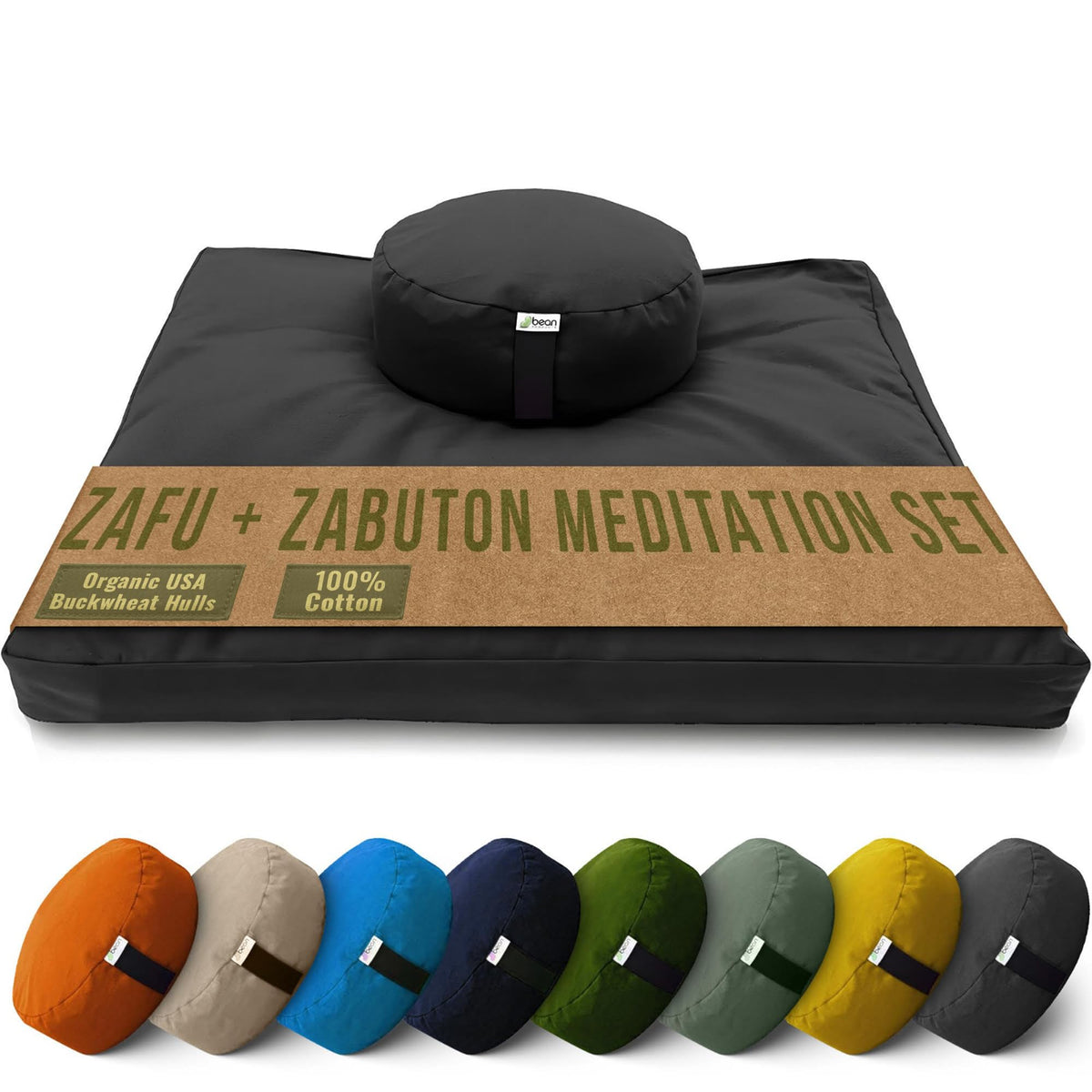 Round Zafu & Zabuton Yoga Meditation Cushion Set (Round Combo / Black - 10oz Cotton Canvas)