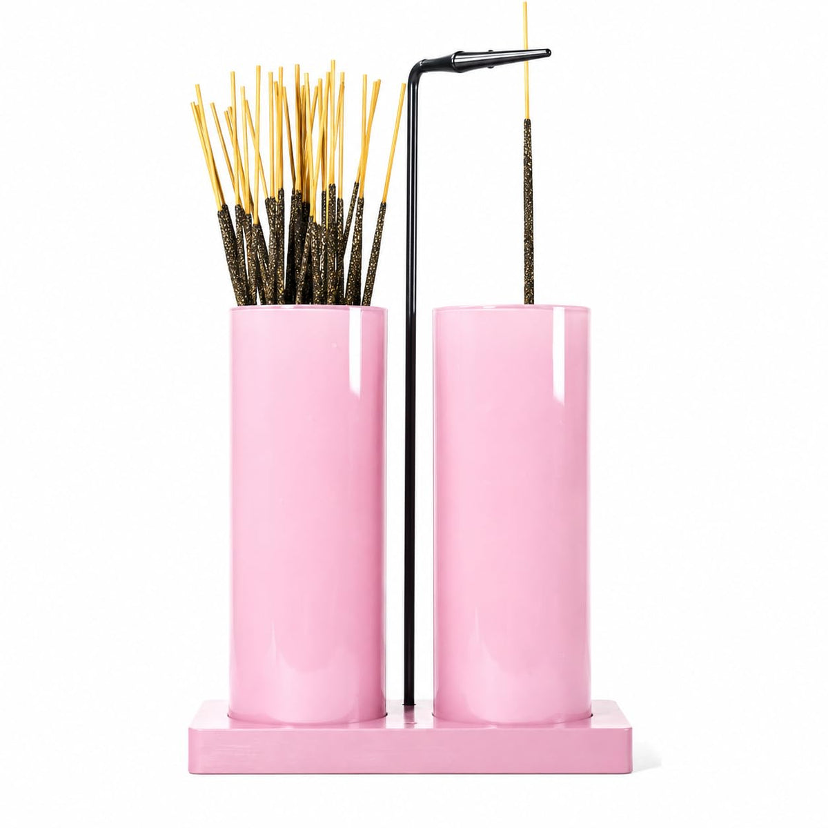 2 in 1 Incense Holder for Sticks (Solid Pink / 2 tall glass)