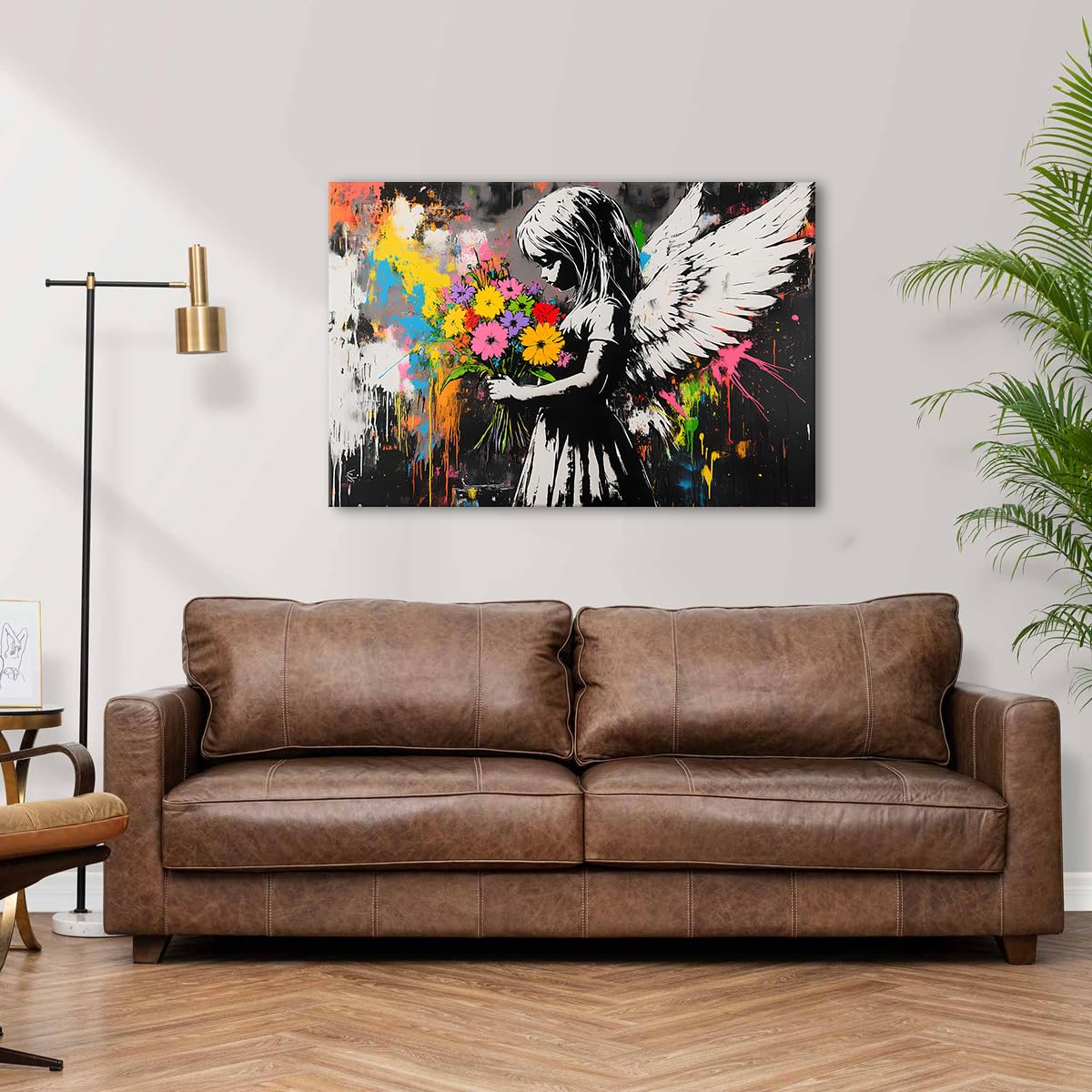 Abstract Graffiti Banksy Canvas Wall Art Banksy Angel Girls Decor Colorful Street Prints Picture Painting for Living Room Bedroom Pop Art Poster Modern Aesthetic Artwork Home Decoration 32x48” (48"L x 32"W / BANKSY)
