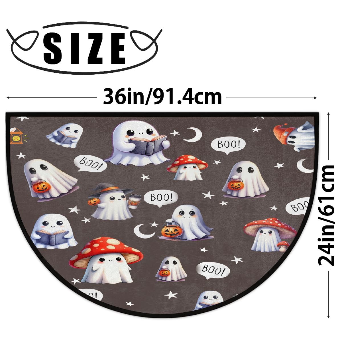 Halloween Half Round Doormat Non Slip Half Moon Rug Outdoor Welcome Mat (B 030)