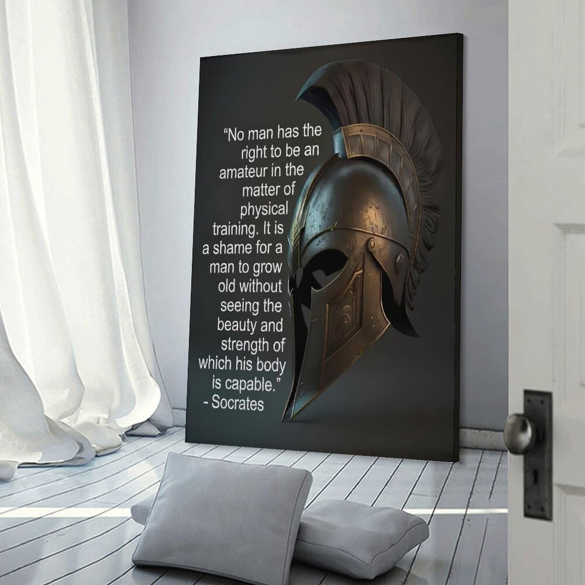 Socrates Physical Training Quote Spartan Helmet Canvas Printing Wall Art Prints Wall Decor Posters Motivational Gym Philosophy Modern Minimalist Living Room Bedroom Office 12x18inch (style-25 / 12x18inch(30x45cm) Frame)