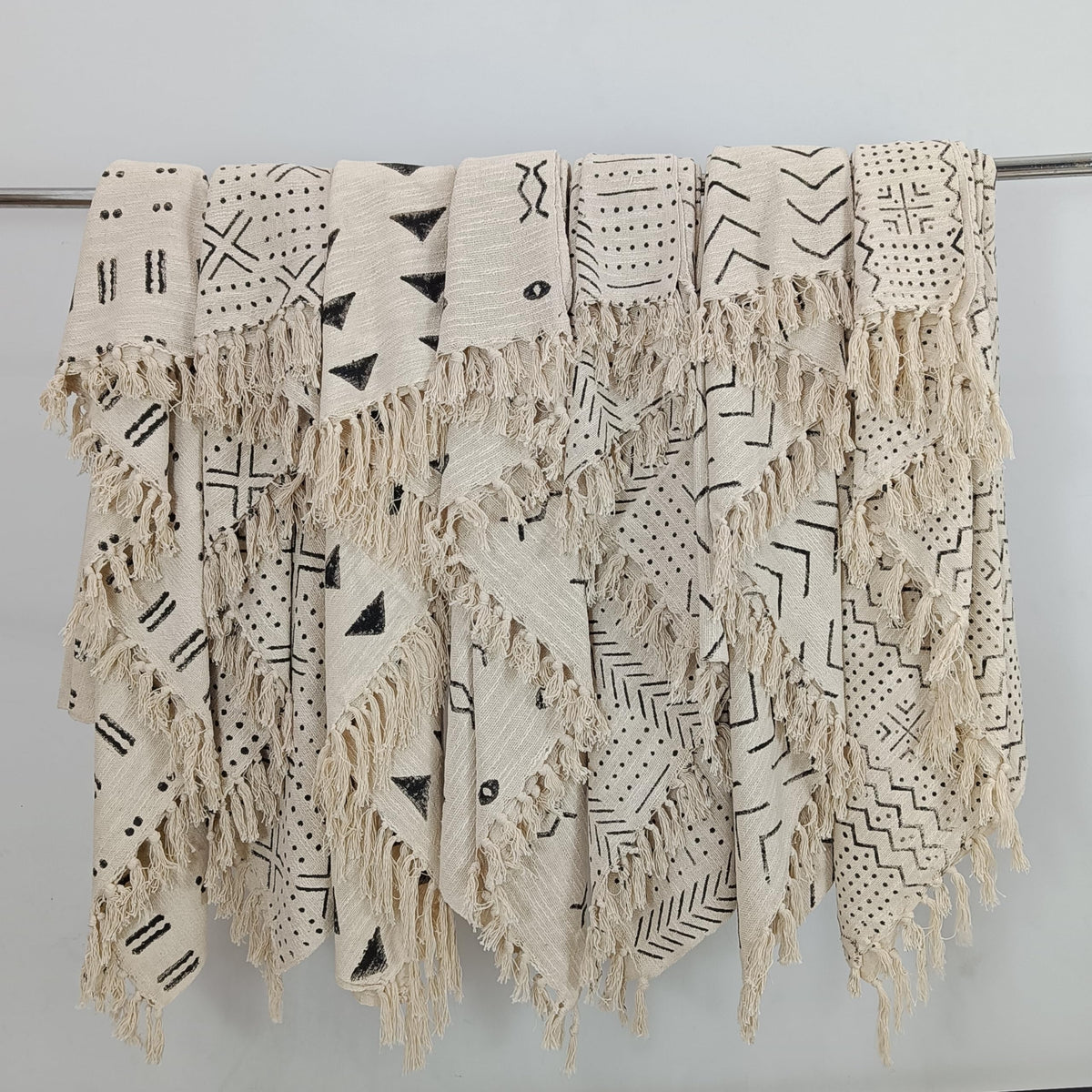 Cotton Mudcloth Throw Blanket (Off White / Snow (120 x 170 Cms))